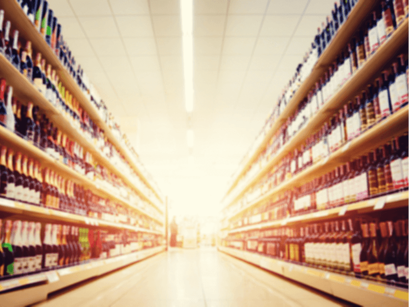 alcohol aisle in supermarket